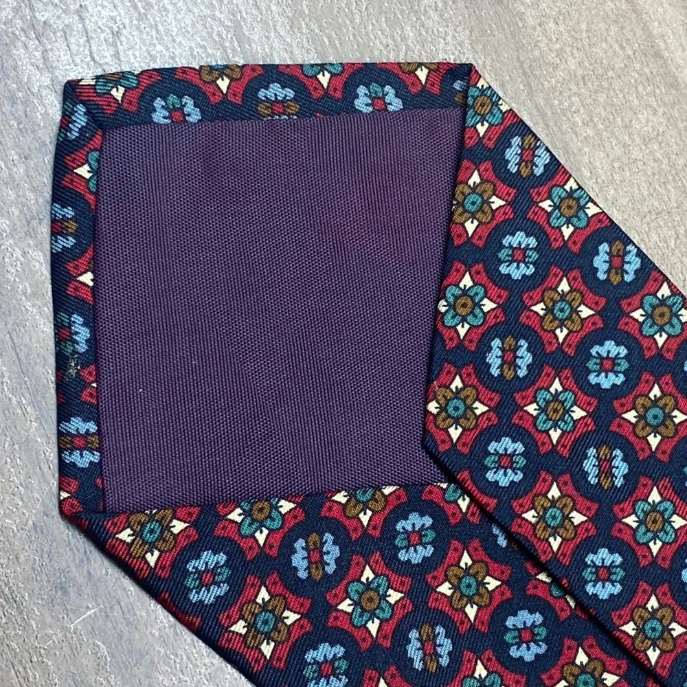Vintage J. Crew Silk Tie Medallion Mens Blue Red Oarsma Geometric USA Academia